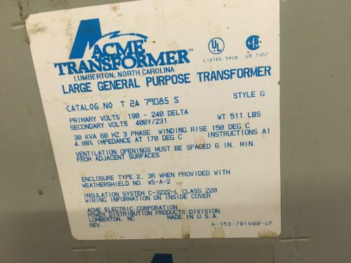Acme step up  t-2a-79085-s transformer 30kva for sale