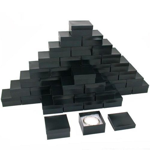 50 Black Stripe Cotton Filled Jewelry Gift Box 3 3/4&#034;