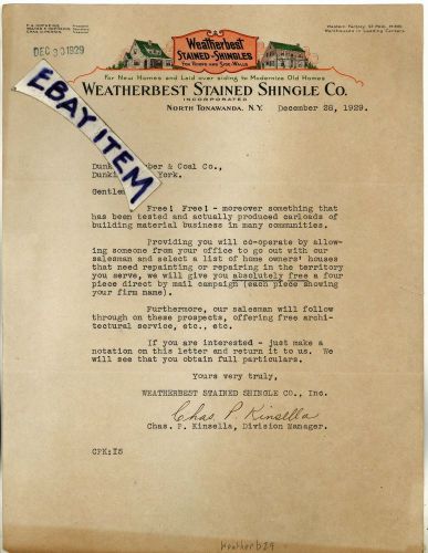 1929 Weatherbest Stain Shingle NORTH TONAWANDA NEW YORK Kinsella Hofheins Perrin