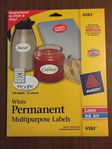 Avery White Oval Labels, White, Permanent, Pack of 270 6583