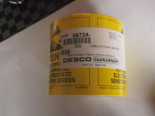 06724 DESCO STATIC LABELS 4 X 4 ATTENTION ONE ROLL NEW