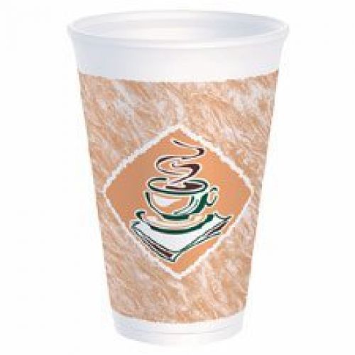 Dart dart 12x16g caf? g foam hot/cold cups, 12oz, white w/brown &amp; red (case of for sale