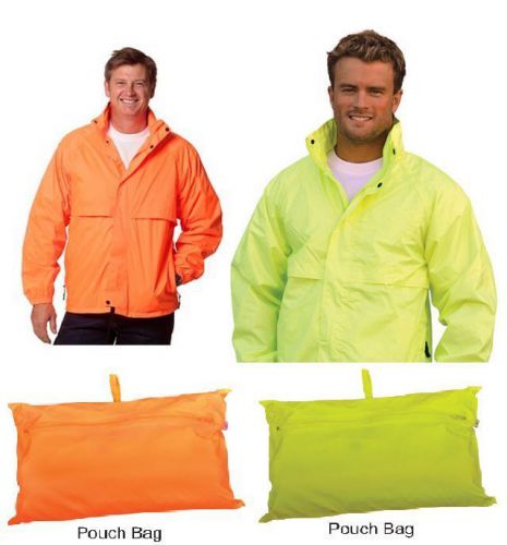 Mens high visibility work safety rain coat fluro hi-vis jacket camping light for sale