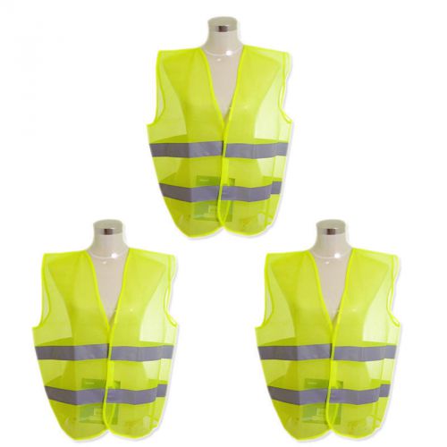 3x Neon Yellow Safety Vest W/ Reflective Strips High Security Visibility BN-7431