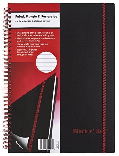 Black n&#039; Red Twin Wirebound Notebook, Poly Cover, 11.75 x 8.25 Inches, Black, 70