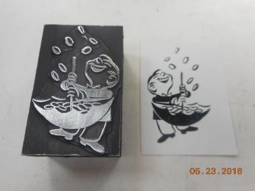 Letterpress Printing Block, Laughing Man Catches Coins in Umbrella, Type Cut