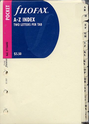 Filofax Accessories A-Z Index, Two Letter Pocket Size - FF-211664
