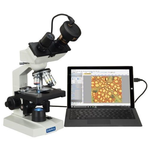 1.3MP USB Camera Binocular Compound LED Microscope 40X-2500X Mechanical Stage