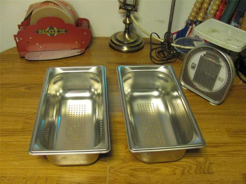2  COMMERCIAL STAINLESS  STEAM TABLE PERFORATED PANS THIRD SIZE X 4&#034;D-VGUC