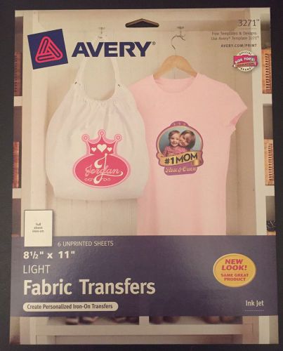 Avery 3271 Iron-On T-Shirt Light Fabric Transfers 8.5&#034; x 11&#034; 6 Unprinted Sheets