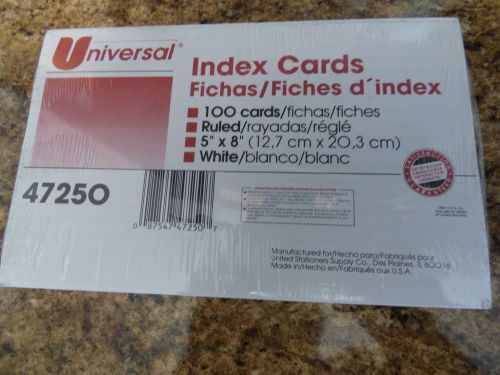 Universal 5x8 ruled index cards(white ) 100 per pack UNV47250