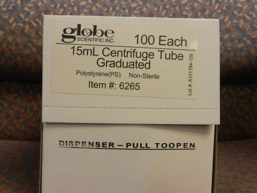 Globe Scientific 6265 Polystyrene Centrifuge Tube, 15mL Capacity, Molded