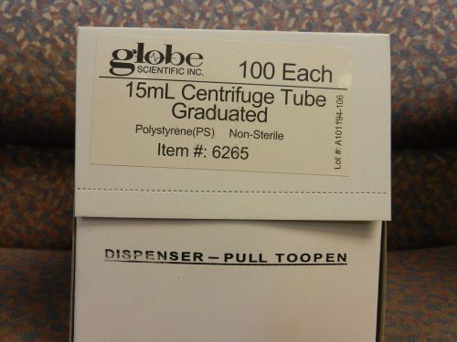 Globe scientific 6265 polystyrene centrifuge tube, 15ml capacity, molded for sale