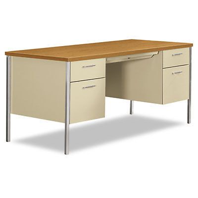34000 Series Double Pedestal Desk, 60w x 30d x 29 1/2h, Harvest/Putty