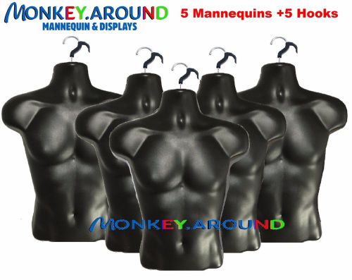 5 Male Mannequin Black Dress Body Torso Form +5 Hook Hanger-Clothing Display Men