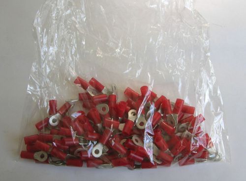 Bag of 100 round red crimp terminal wire ends #14 ETC D-8, 1/4&#034;ID