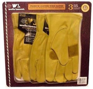 New Wells Lamont Premium Leather Work Gloves 3 Pair Pack X-Large FREE SHIPPING