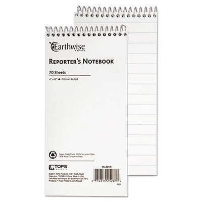 Earthwise Recycled Reporter&#039;s Notebook, Pitman Rule, 4 x 8, White, 70 Sheets