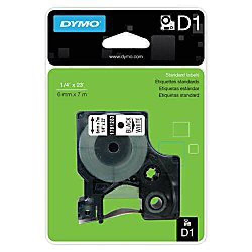 Dymo dymo(r) d1 1761283 black-on-white tape, 0.25in. x 23ft. for sale