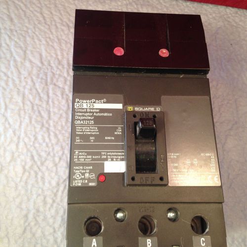 Square D QB 125 QBL32125  3 Pole 125 Amp 240v PowerPact Circuit Breaker