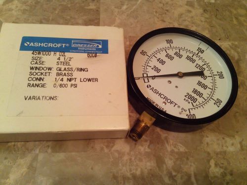 Ashcroft pressure gauge, 30-0-30 psi/vac, 1/4&#034; npt, 45w1000 h 02l 30#&amp;vac, 4.5&#034; for sale