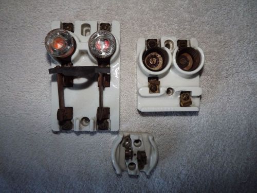 Lot Of 3 Vintage/Antique Porcelain Base Electrical Switches Double Fuse &amp;..