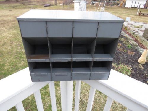 Industrial 8-hole metal bolt bin, utility cabinet, gravity feed dispenser for sale