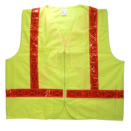 JACKSON SAFETY DELUXE HI-VIS YELLOW VEST W/RED PRISMATIC REFLECTIVE STRIPS, NEW!