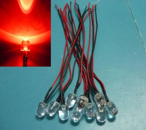 (50 PCS) Red 10mm LED Pre Wired Light 12V 20cm Bulb 9v DC 5v 6v 9v