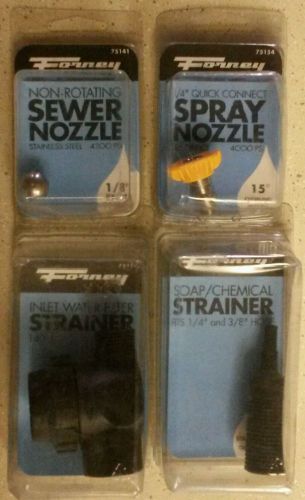 Lot of Forney (4 pcs) Pressure Washer Sewer &amp; Spray Nozzle + Filter &amp; Strainer