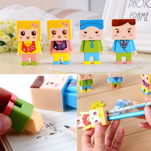 Kids Like Cartoon Pencil Sharpener With Eraser Inside Stationary DIY 2in1 New