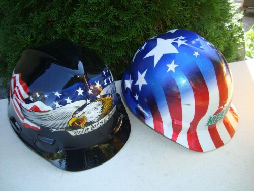 TWO MSA V-Gard Cap Style Hard Hats American Pride USA &amp; Kellett Size Medium