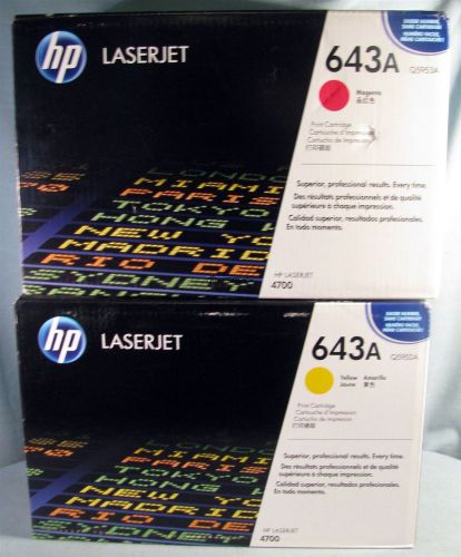 Lot of 2 new genuine hp 643a toner cartridge 4700 m/y q5952a q5953a for sale