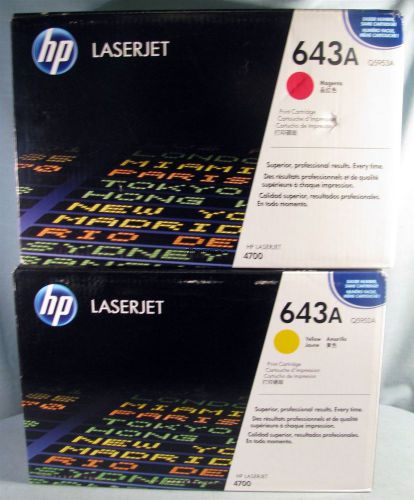 LOT OF 2 NEW GENUINE HP 643A TONER CARTRIDGE 4700 M/Y Q5952A Q5953A