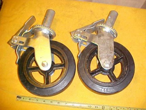 SET OF 2 8&#034; x 2&#034; SCAFFOLD CASTER RUBBER MOLD ON WHEELS 1 3/8&#034; TUBE SIZE &amp; BRAKE