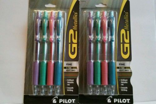 2 Packs Pilot G2 Metallics, 8 Pens, 2 each Purple, Green, Pink, Blue, 0.7mm Fine