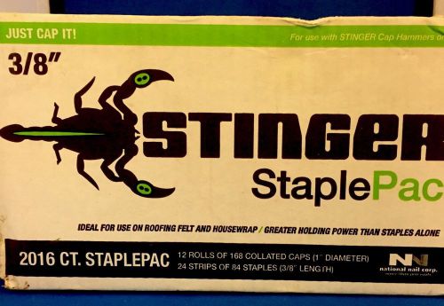 New 3/8&#034; STINGER STAPLE PAC 2016 Staples/Caps - To Hold Roofing Felt &amp; Housewrap