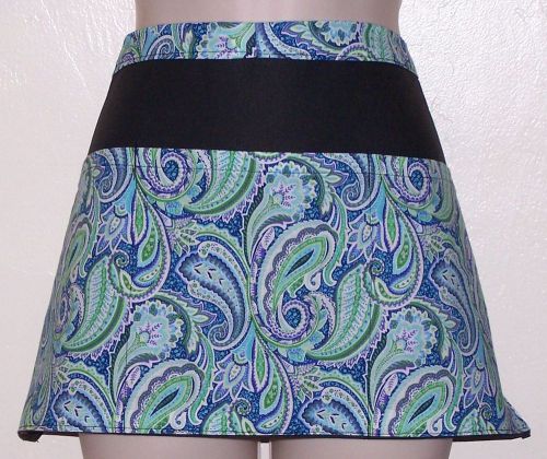 6391 Hand Made waist waitress half APRON 3 pockets, BLUE&amp;  GREEN PAISLEY