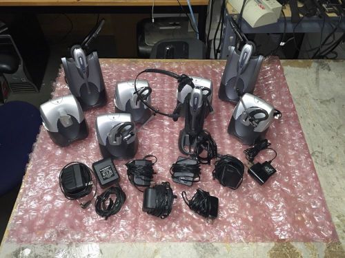 7 x  plantronics voyager cs70 (2) 500a (2) cs50 (2) cs50-usb lot of 7! w/ bases for sale