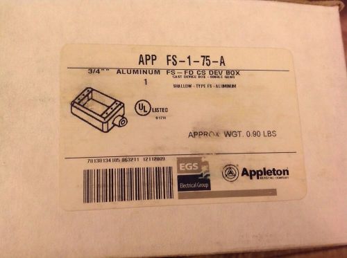 APPLETON 3/4&#034; INLET, ALUMINUM TYPE FS, MALL IRON DEVICE BOX APP FS-1-75-A (909)