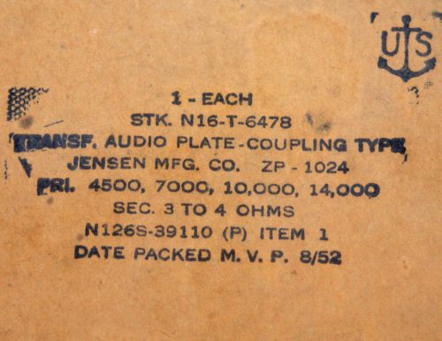2 new in military box Jensen audio plate coupling transformers ZP-1024