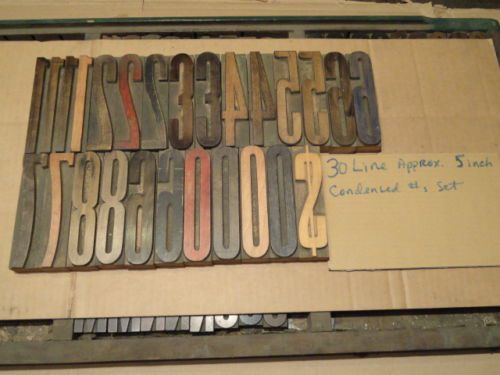 Letterpress Printing Vintage Rare 30 Line (5&#034;s Tall) Condensed Wood Type #&#039;s Set