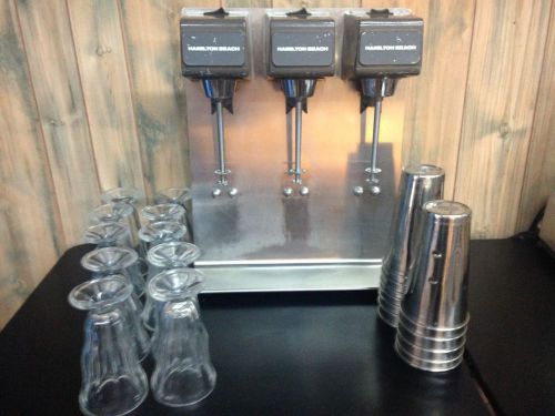 Hamilton Beach 3-head Milk Shake Mixer~Steel Cups &amp; 10 Glasses Milkshake Machine