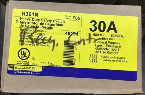 SQUARE D H361N 3 POLE 600 VOLT 30 AMP FUSED / NEUTRAL NEMA 1 NEW