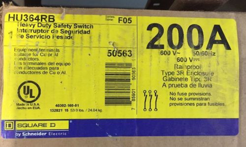 SQUARE D HU364RB 3 POLE 600 VOLT 200 AMP NON-FUSED NEMA 3 DISCONNECT NEW