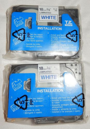 2 Pk Brother TZ-243 Blue on White 18mm 3/4&#034; Laminated P-Touch Label Tape