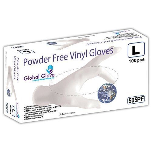 Global Glove 505PF Vinyl Glove, Disposable, Powder Free, 5 mils Thick, Large,