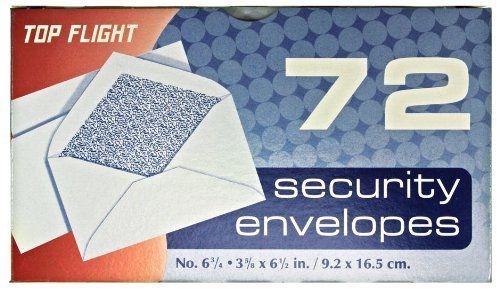 Top Flight Boxed Security Envelopes, 3.5/8  x 6.5 Inches, White with Security