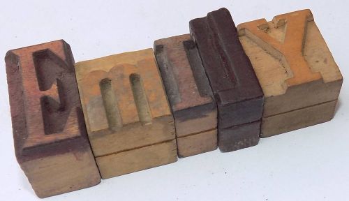Letterpress Wood Type Printers 5 Block &#039;EMILY&#039; Typography #bc-1297
