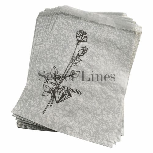 100 Silver-Tone Rose Jewelry Paper Gift Bags 8.5 x 11&#034;